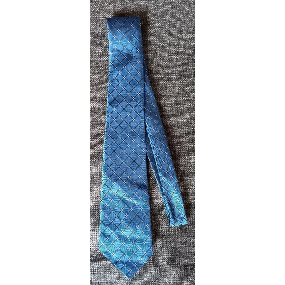 Tie 70s 80s 90s Y2K Mens Classic Blue Check 3.5 Wide 59 Long